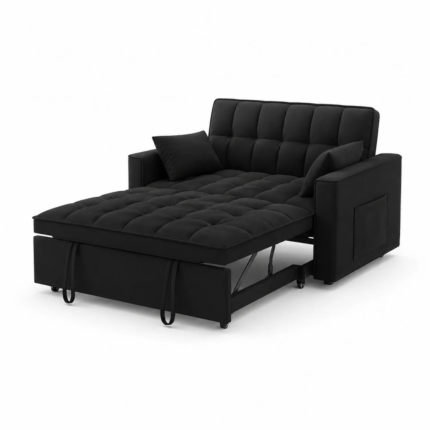 Divano Letto in Tessuto Nero con Letto Estraibile