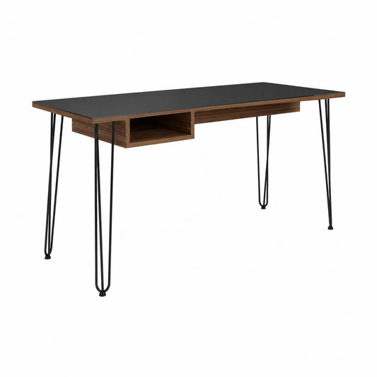 Scrivania rettangolare in legno e metallo 140x60x75 cm Nero/Marrone